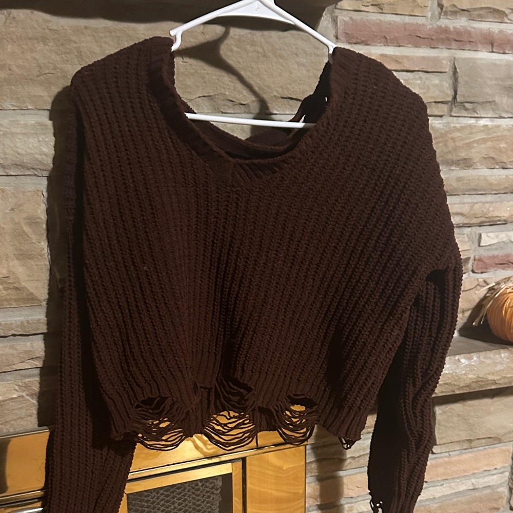 Pink Rose Chocolate Brown Knit Sweater